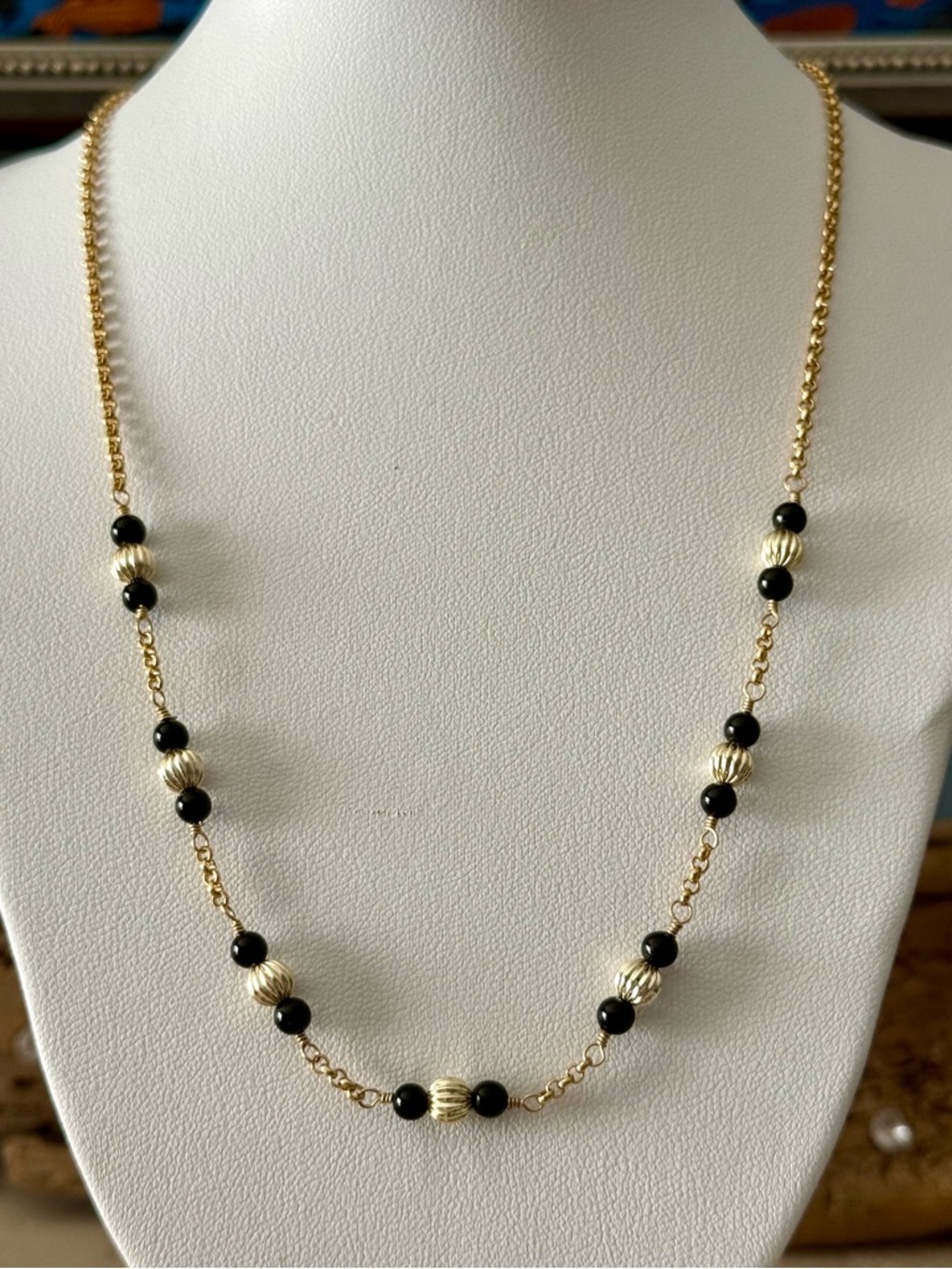 Handcrafted Black OnyxGold Filled Sterling Silver Necklace